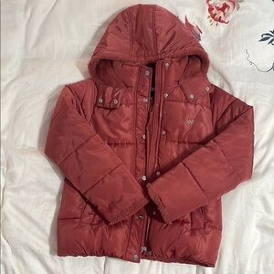 DKNY Red Hooded Puffer Coat